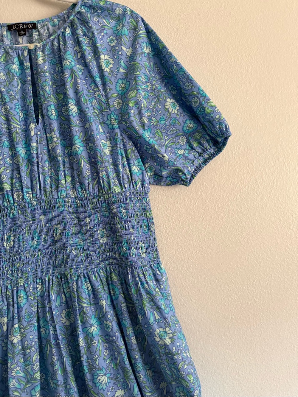 J Crew Provence smocked waist midi dress blue marigold blooms cotton poplin XL - Picture 6 of 9